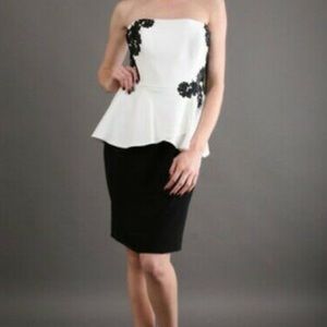 Black & White Kay Unger Strapless Peplum dress